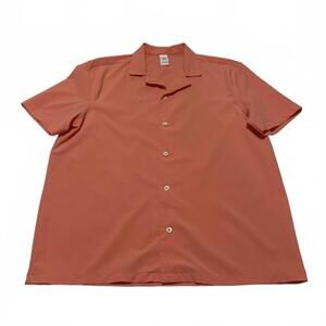 Open Edit Women’s Size L Coral Casual Short Sleeve Button Up Shirt Minimalist